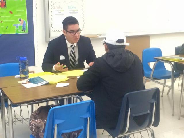 EAOP student receiving academic advising by UC Davis undergraduate admissions officer.