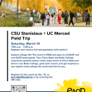 Flyer for the CSU Stanislaus and UC Merced Field Trip, takes place on January 24, 2026